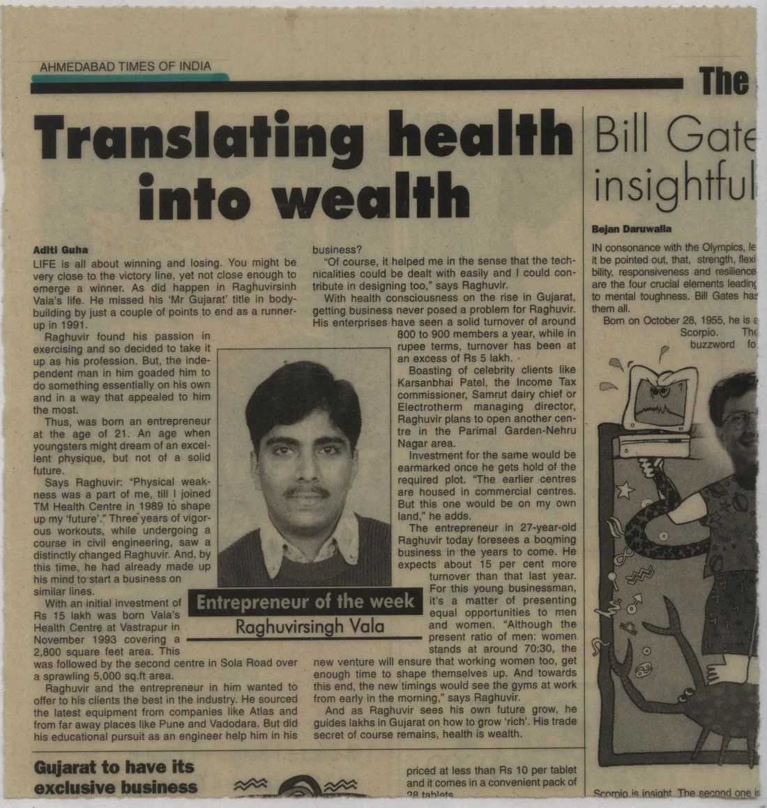 Times newspaper clipping about Vala's Gym